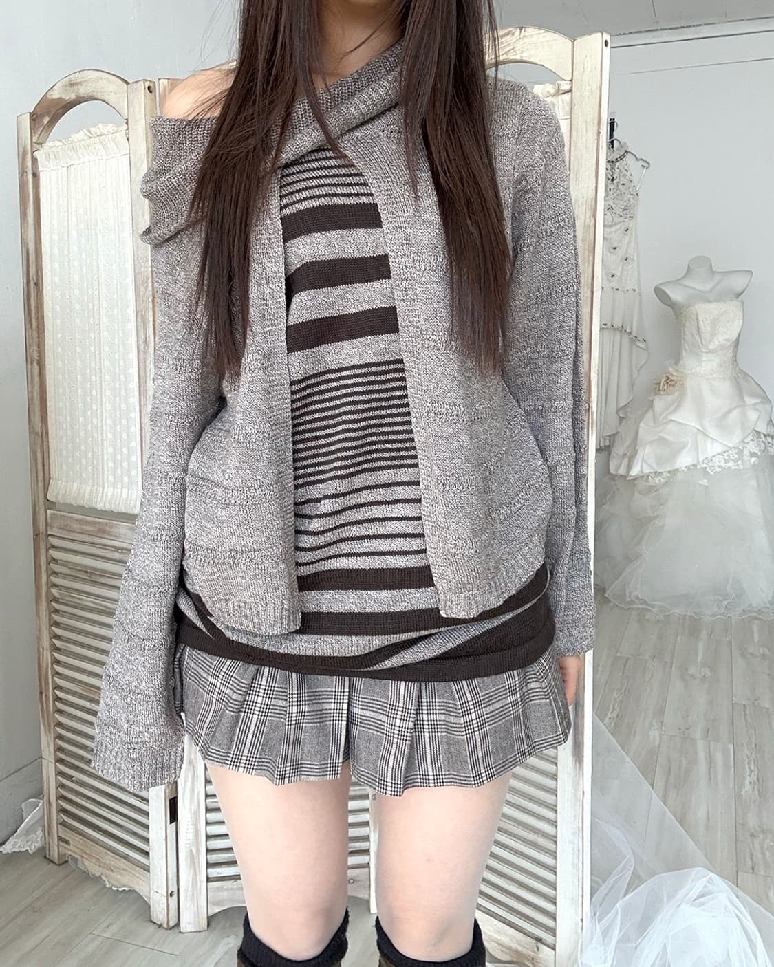 Nerd mocha mousse cardigan layered knit  상품이미지7