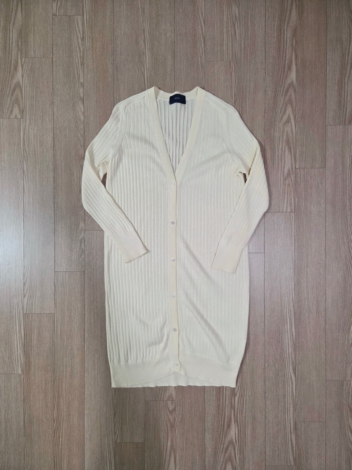 쉽스 라이트 베이지 골지 롱 원피스 카디건 상품이미지1