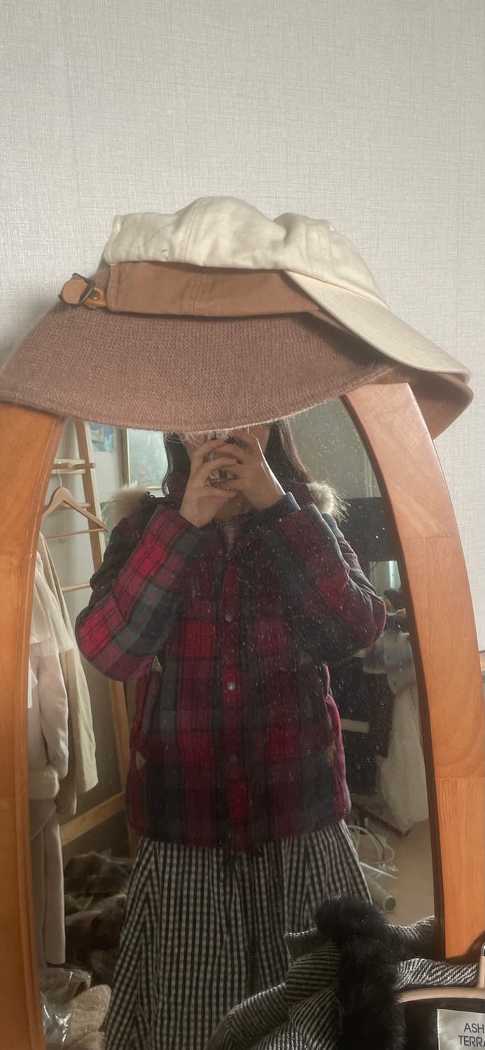 모리걸 빈티지 체크 숏 후디 패딩 상품이미지4