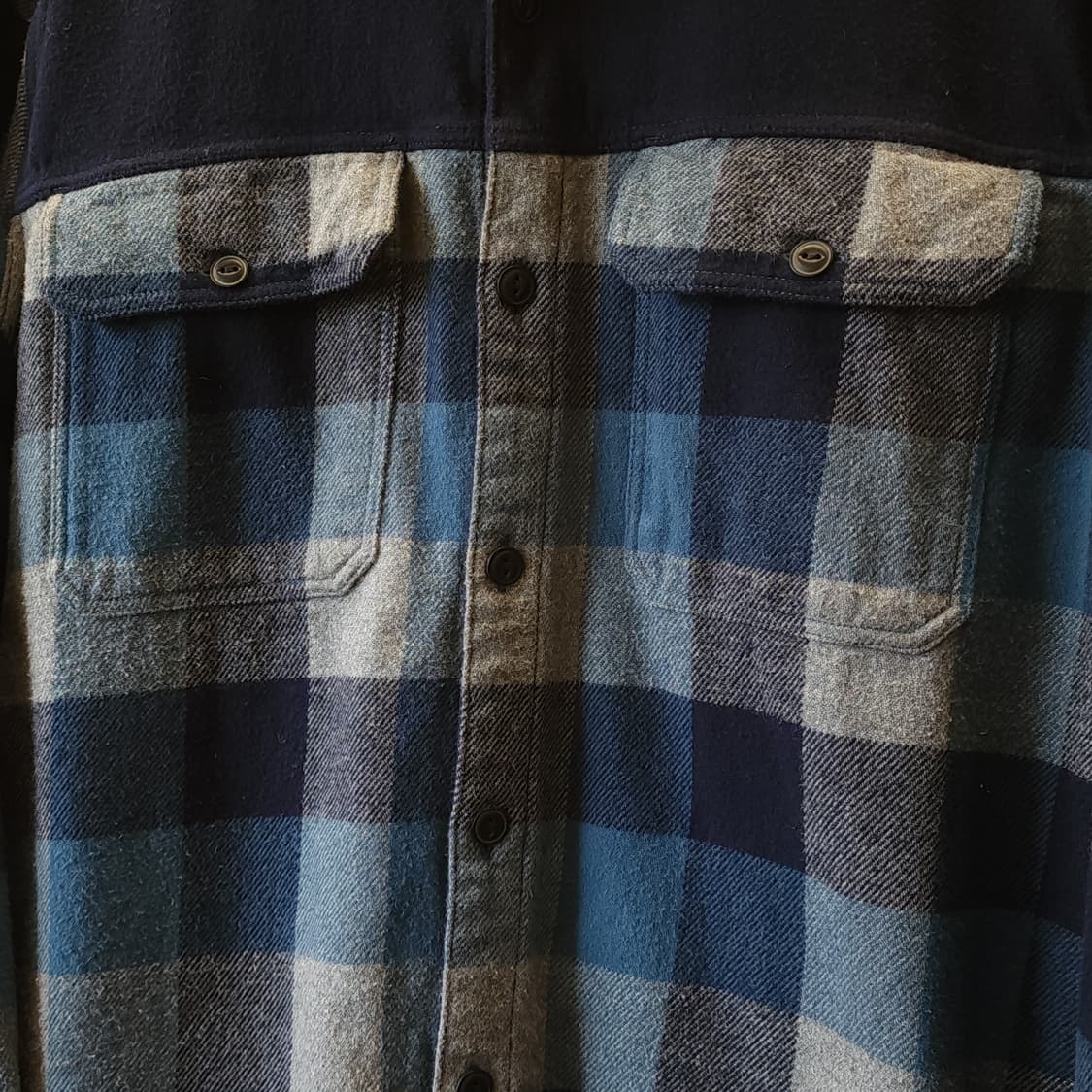 90s 아메리칸 빈티지 체크셔츠 헤비 플란넬 워크셔츠 블루 배색 xl 상품이미지7