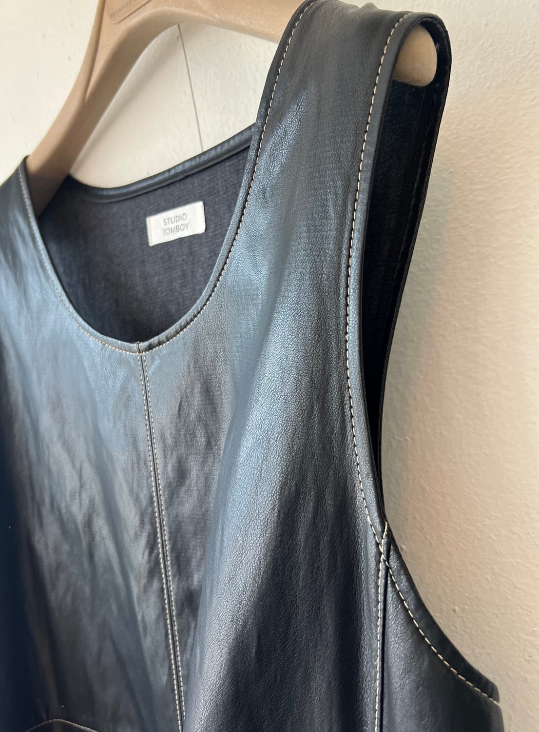 스튜디오톰보이 여성 블랙 페이크레더원피스 레이어드원피스  상품이미지4