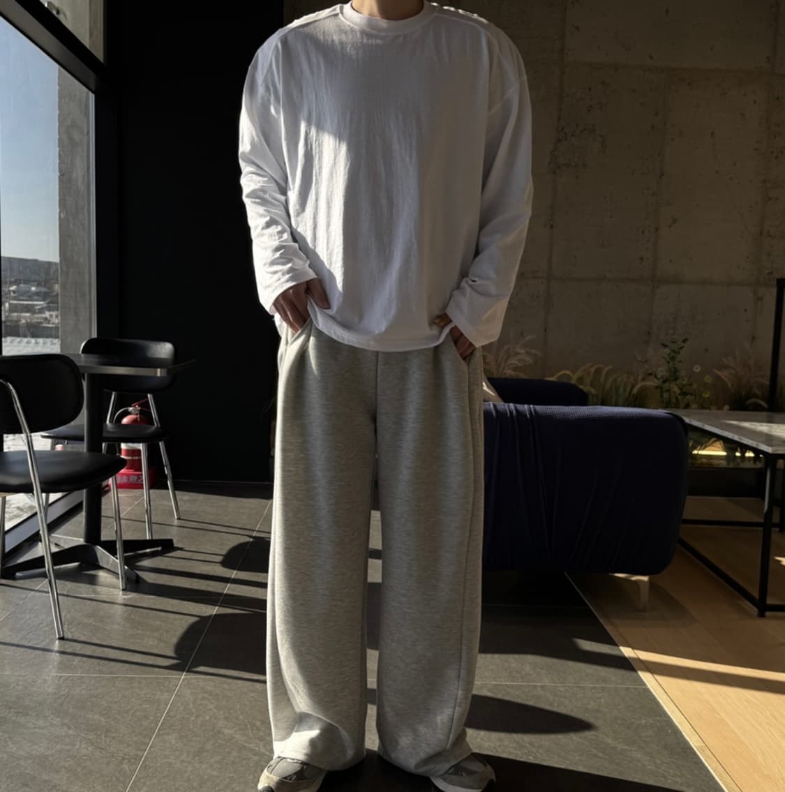 핀턱 와이드 스웻팬츠 쌔거 그레이 상품이미지2