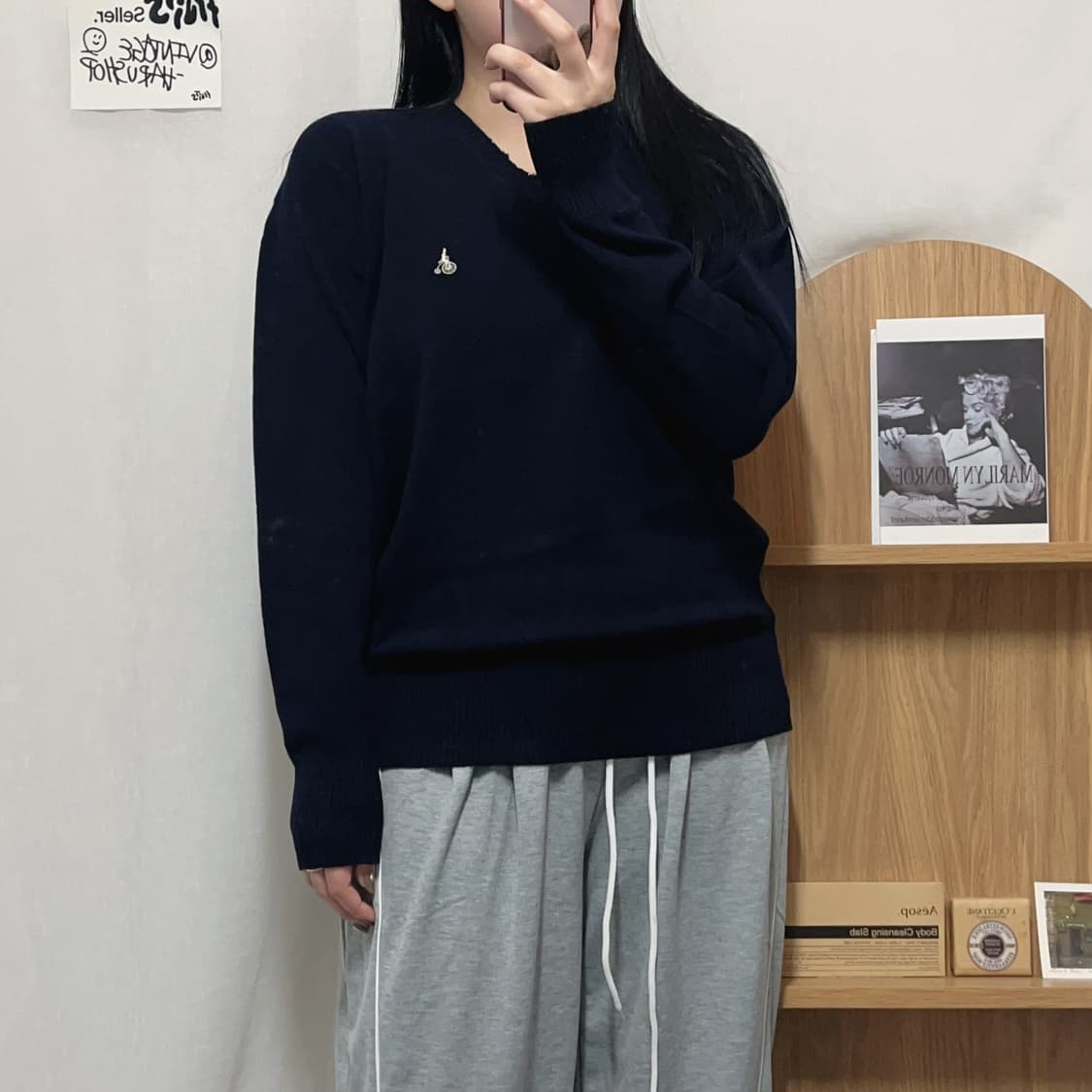 [정품] 빈폴 네이비 화이트로고 니트[ 95 ] 상품이미지3