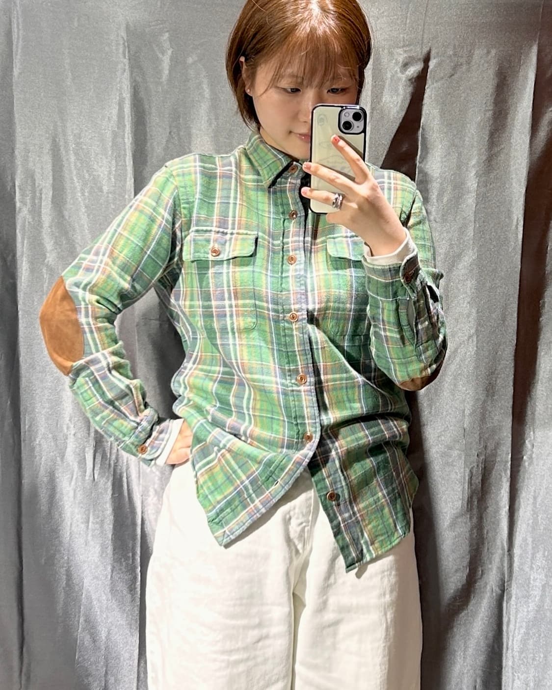 S 폴로랄프로렌 투포켓 레더패치 그린 체크셔츠 상품이미지1