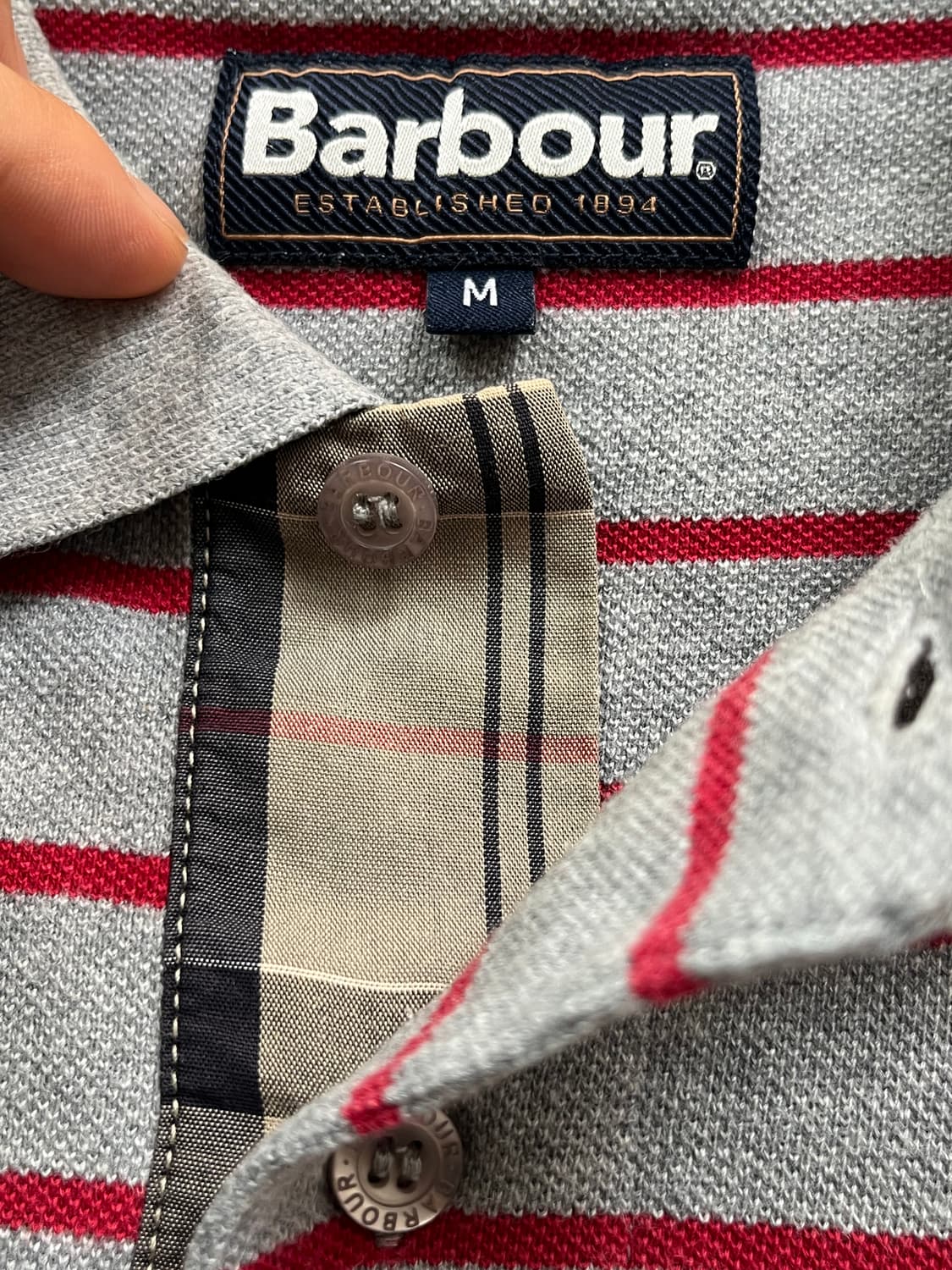 Barbour 스트라이프 카라 반팔티 M 상품이미지4
