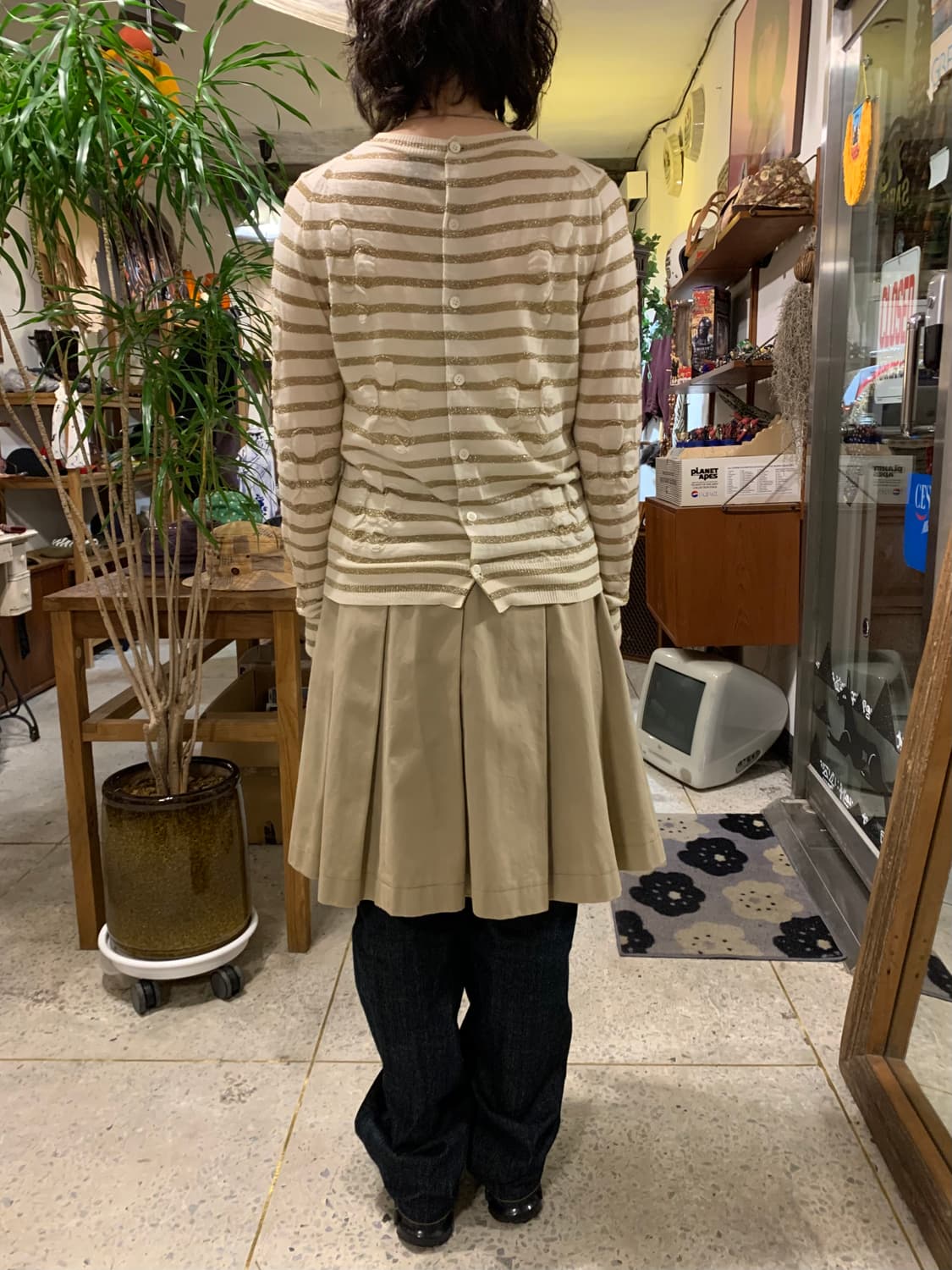 꼼데가르송 트리콧 투웨이 스트라이프 플라워 니트 가디건 상품이미지3