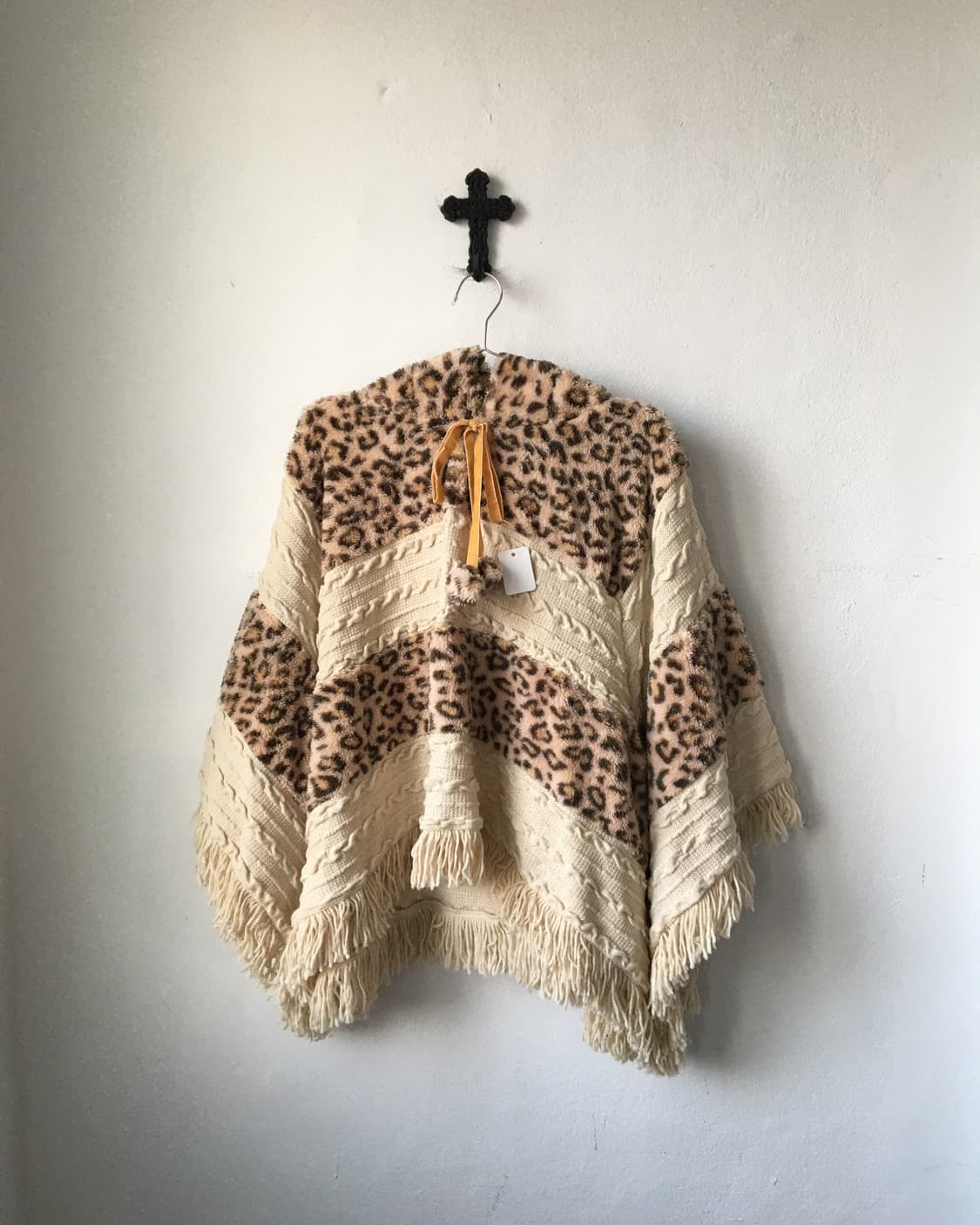 Leopard pattern mixed knit hood cape 상품이미지2
