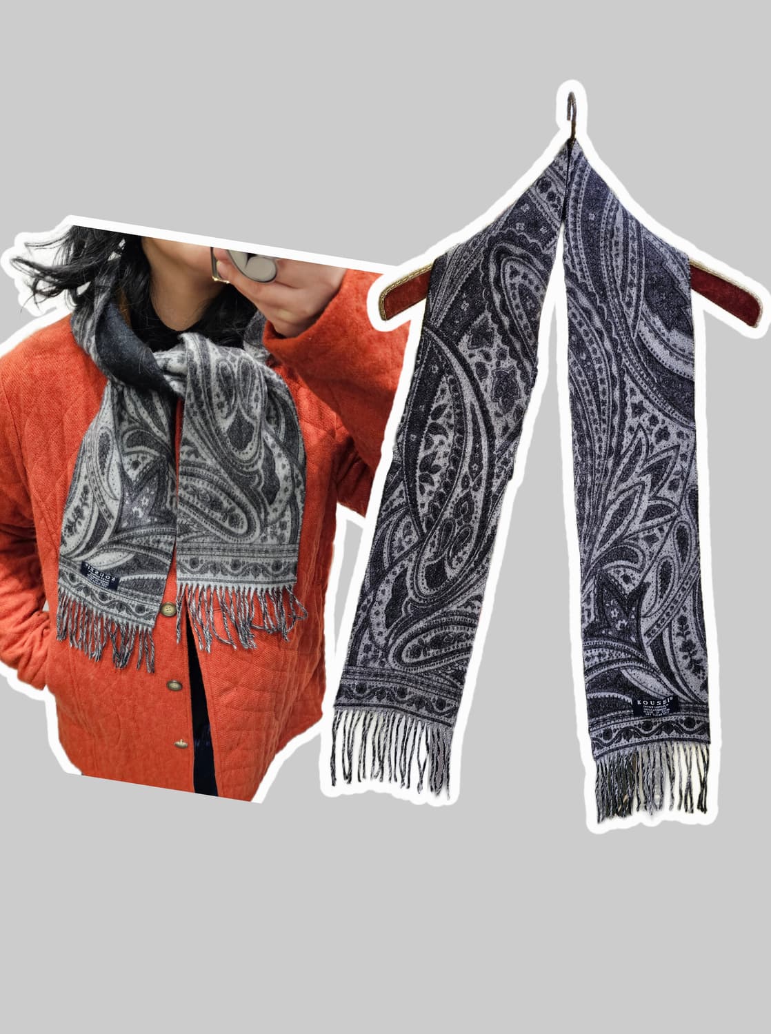 Kousei 캐시미어 반전 페이즐리 머플러 상품이미지1