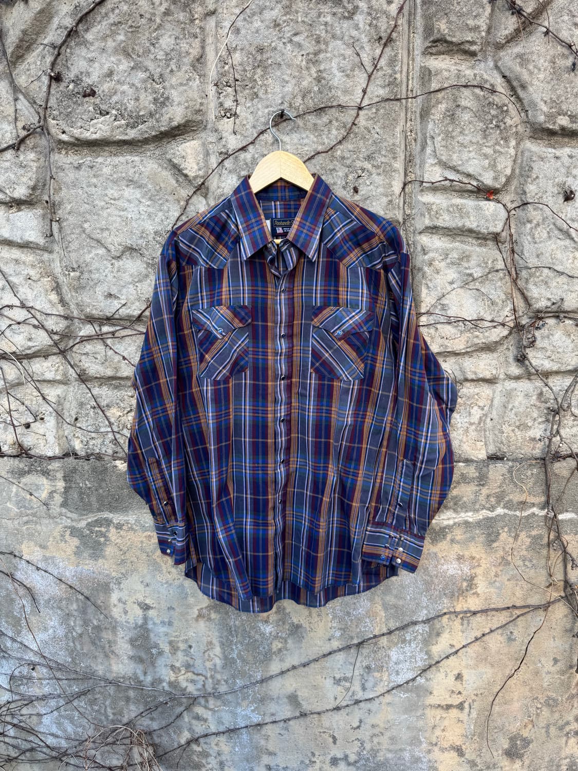 80s 팬핸들슬림 빈티지 체크 패턴 웨스턴 셔츠  상품이미지1