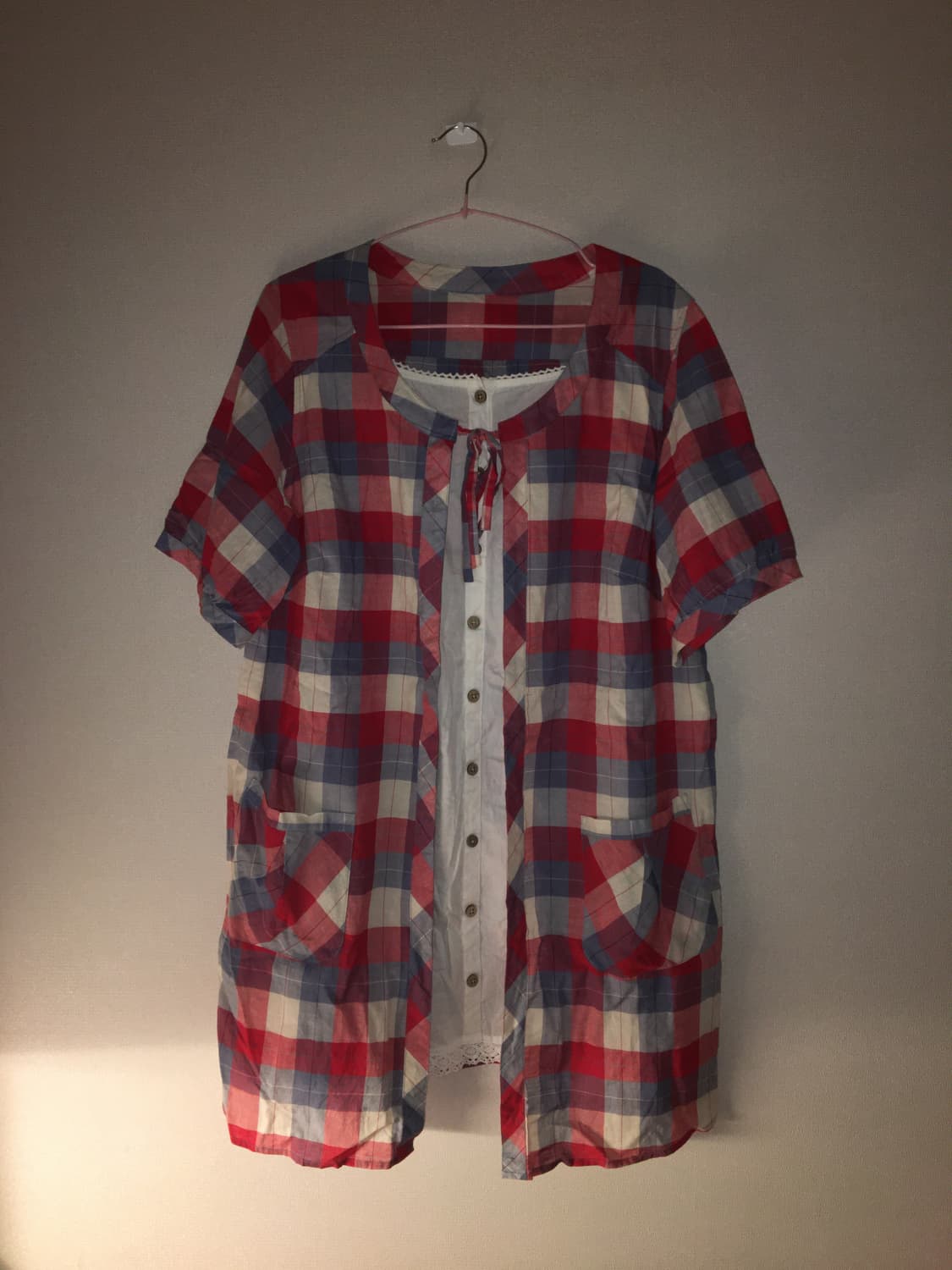빈티지 모리걸 레드 체크 레이어드 셔츠 원피스 상품이미지1