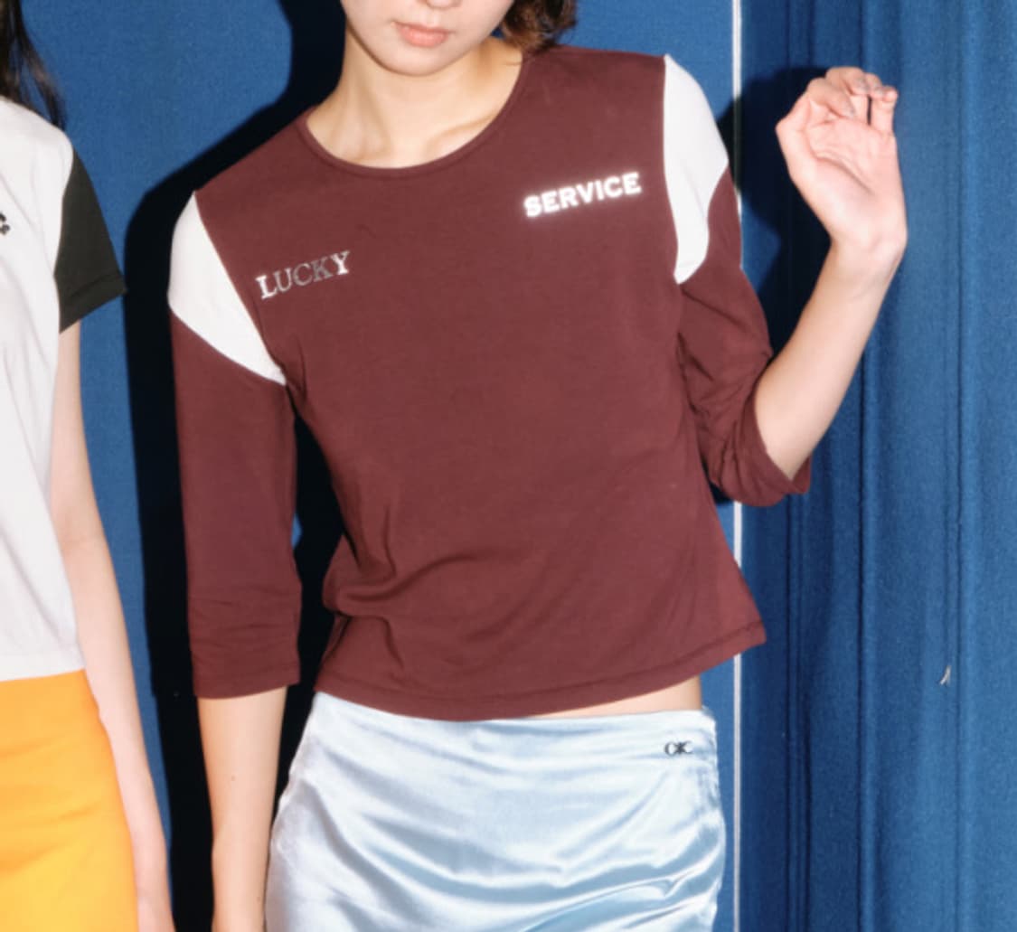 나비버스 Lucky Service Top 버건디 7부 티셔츠 상품이미지5