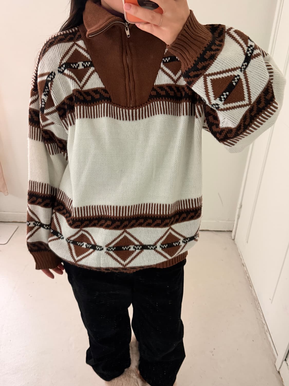 일본빈티지 패턴 하프집업 스웨터 상품이미지1