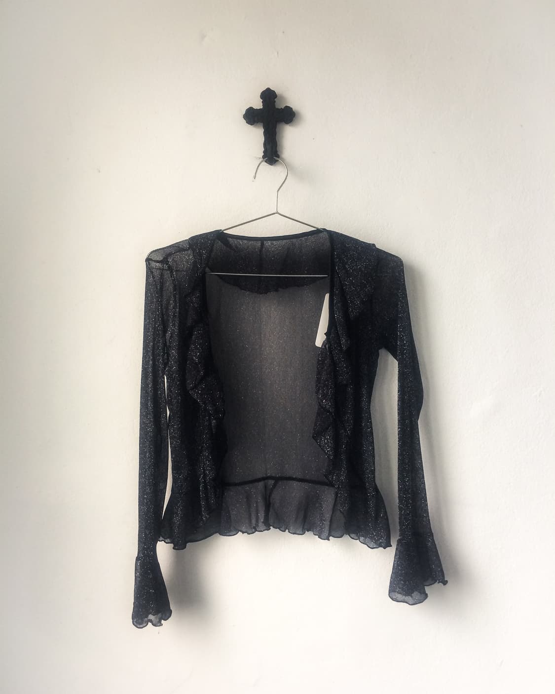 Glitter frill open mesh cardigan 상품이미지2