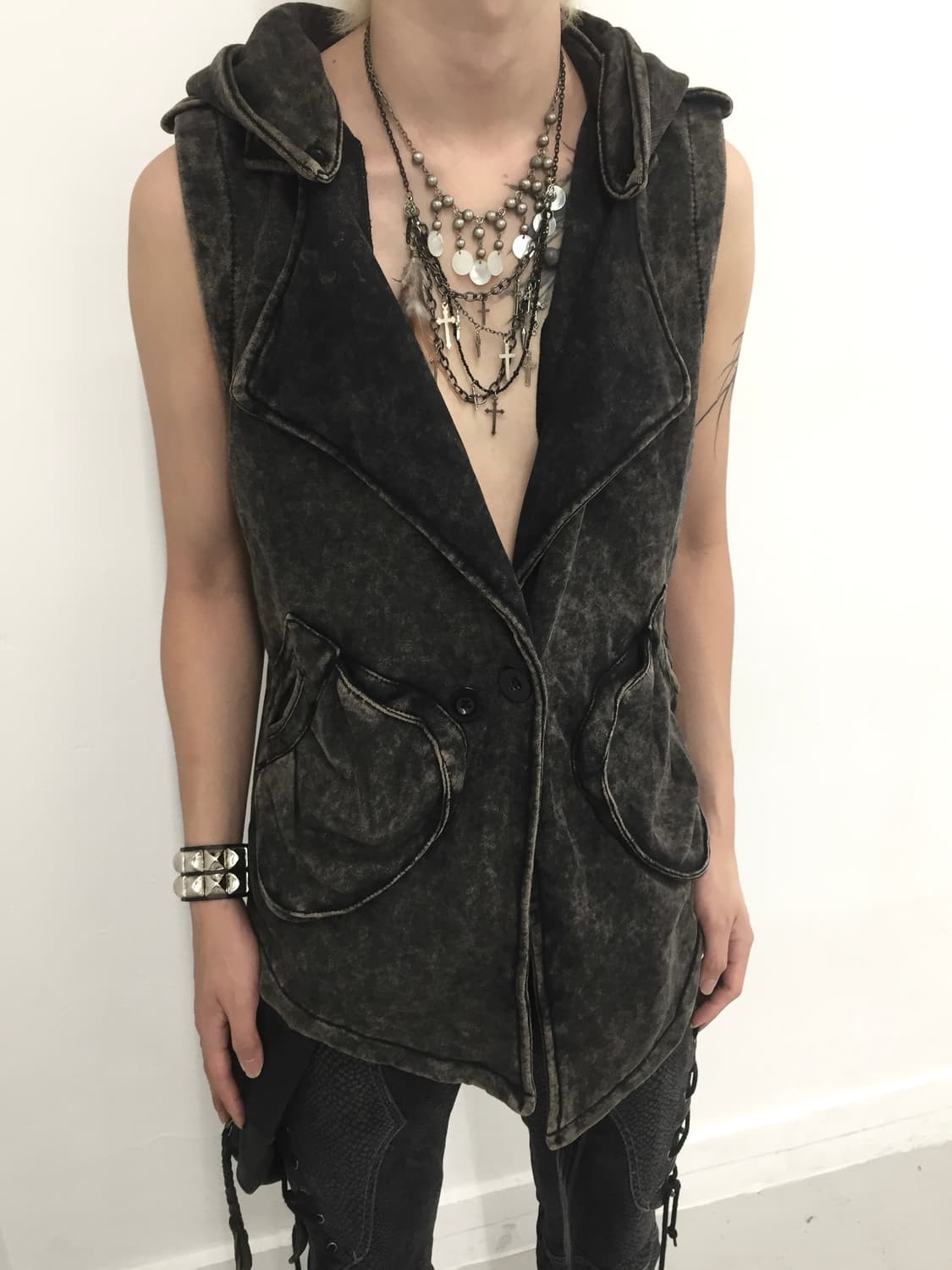 Big hood dusty charcoal cargo sleeveless 상품이미지2