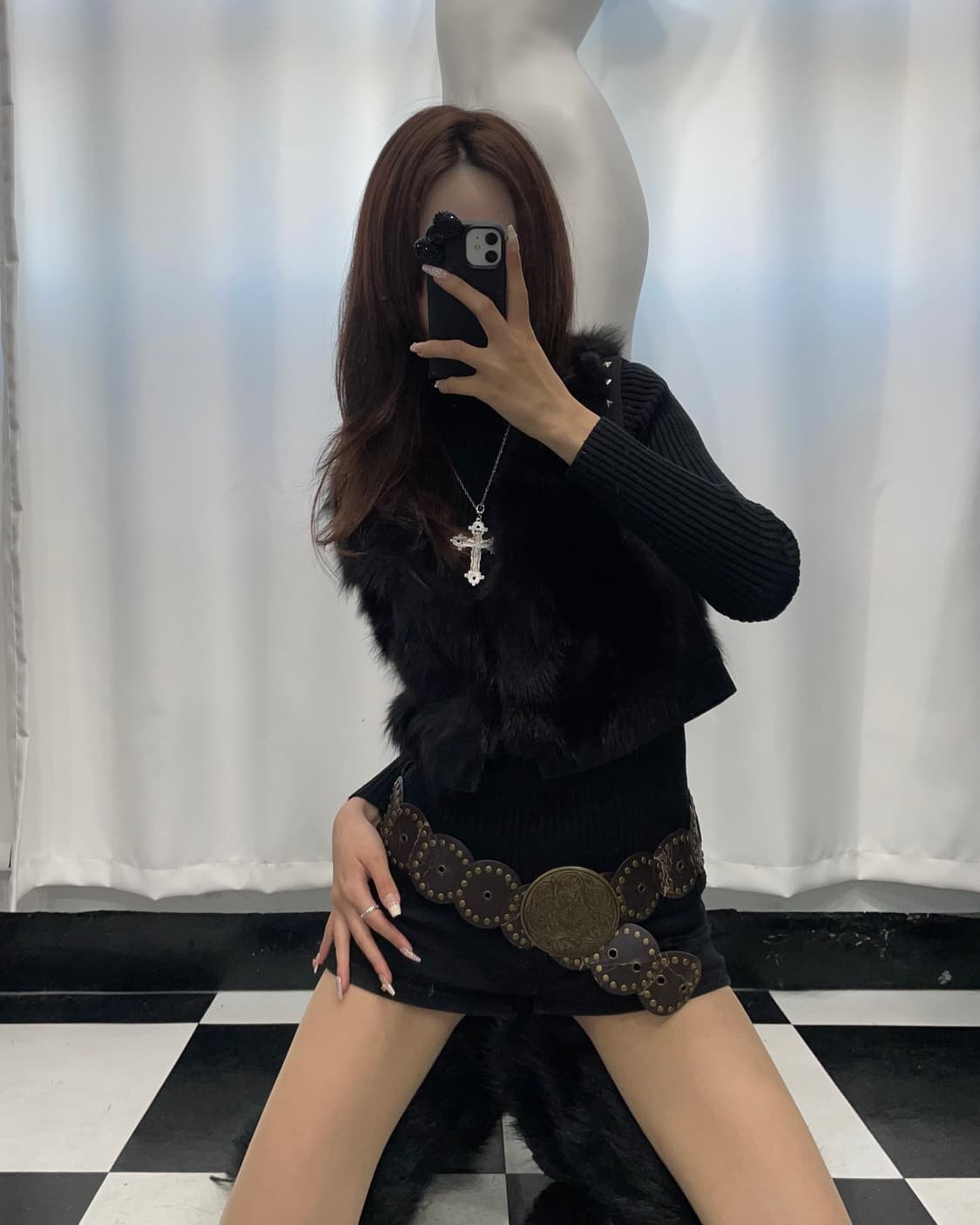 🎸블랙 스터드 퍼 베스트🎸 상품이미지1