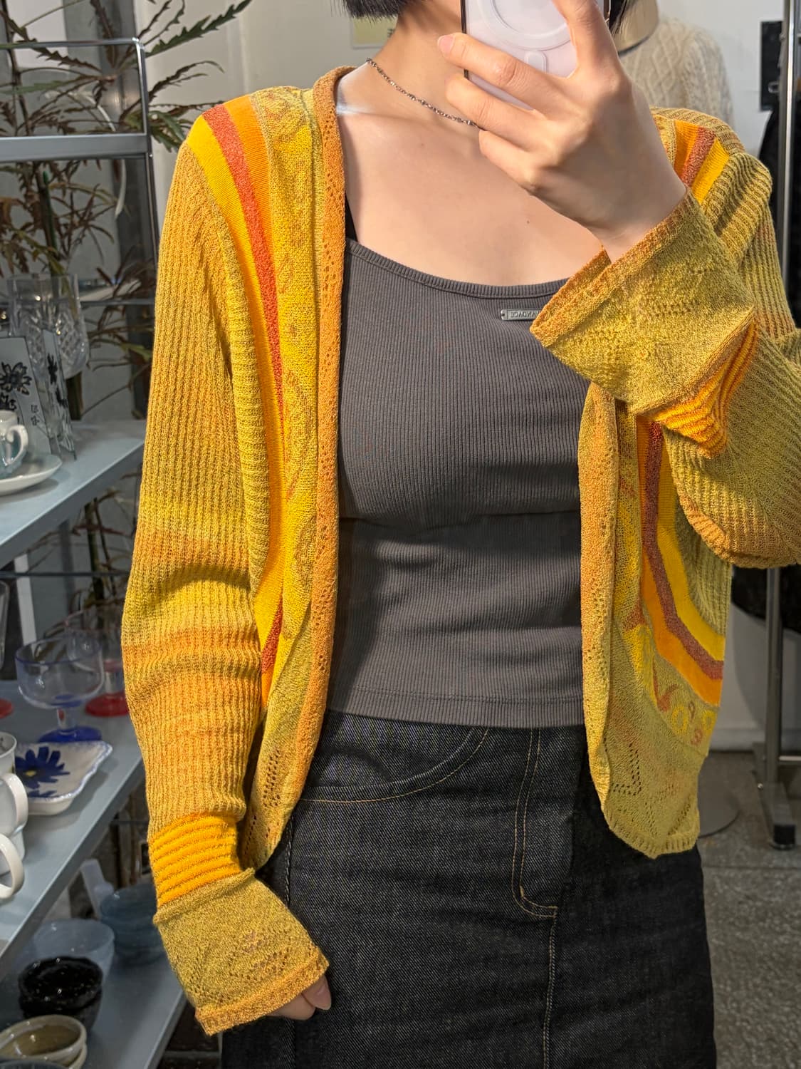 옐로우 오픈 가디건 상품이미지1