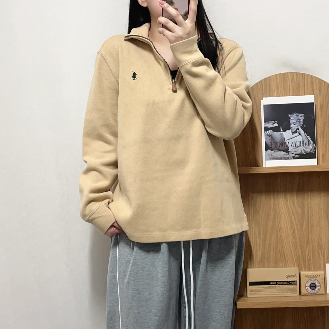 [정품] 폴로 베이지 / 그린포니 반집업 니트 [ M ] 상품이미지1