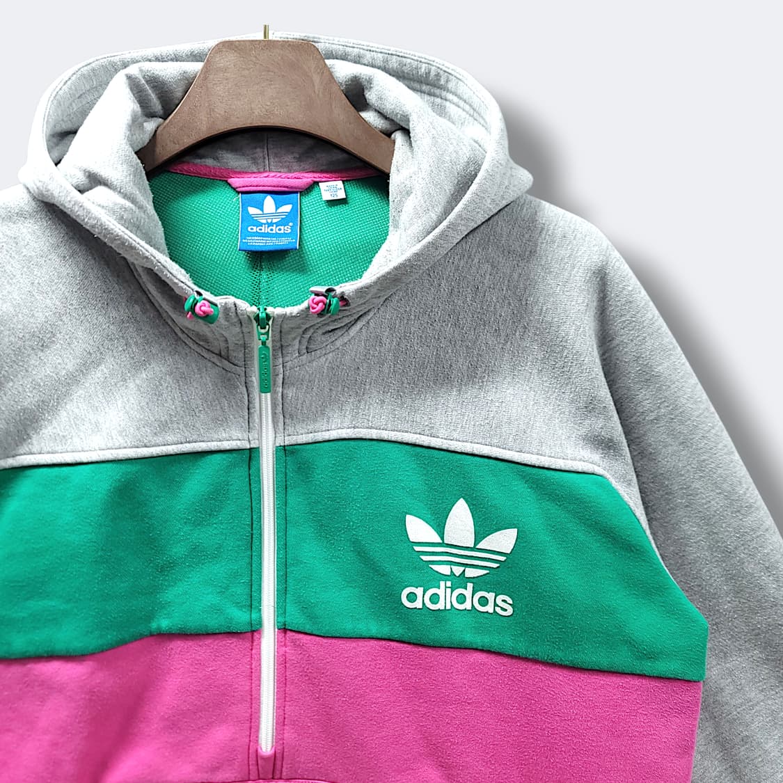 [2XL~3XL] 아디다스 트레포일 컬러 블록 하프 집업 후드 티셔츠 상품이미지4