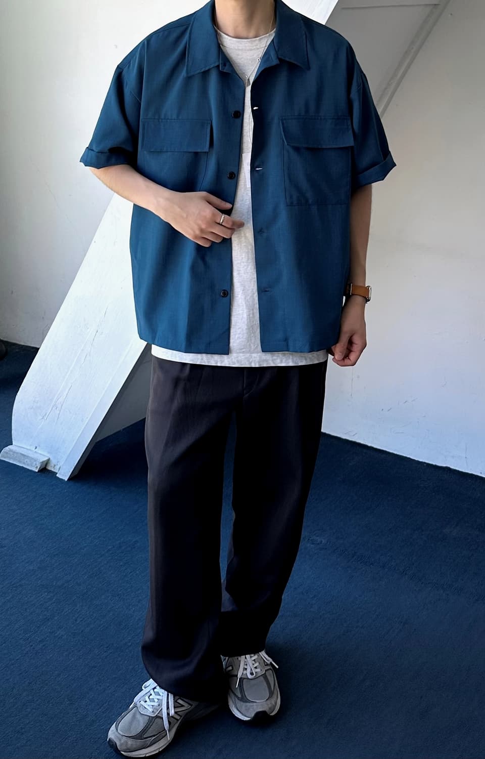 Linen touch open collar BOX shirt 상품이미지9