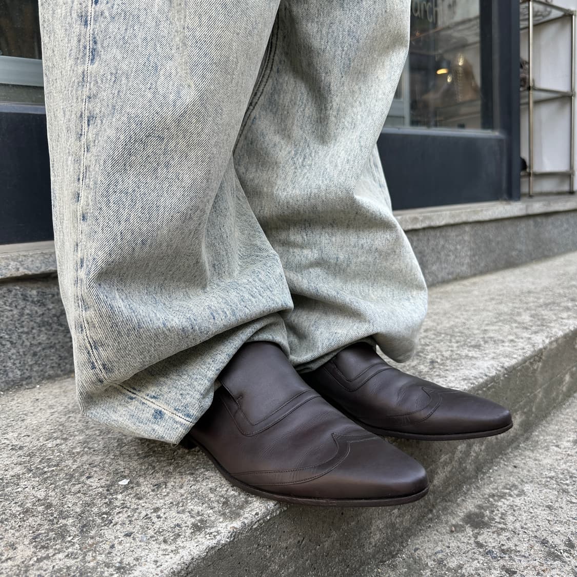 00s 빈티지 구찌 가죽 포이트 토 로퍼 상품이미지7