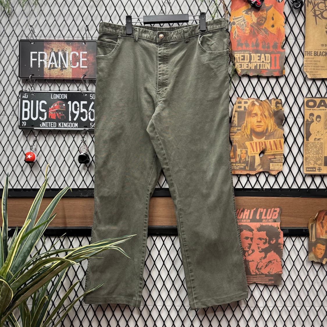 00s 디키즈 카펜터 워크 팬츠 후면 포켓 로고 포인트 카키 상품이미지1