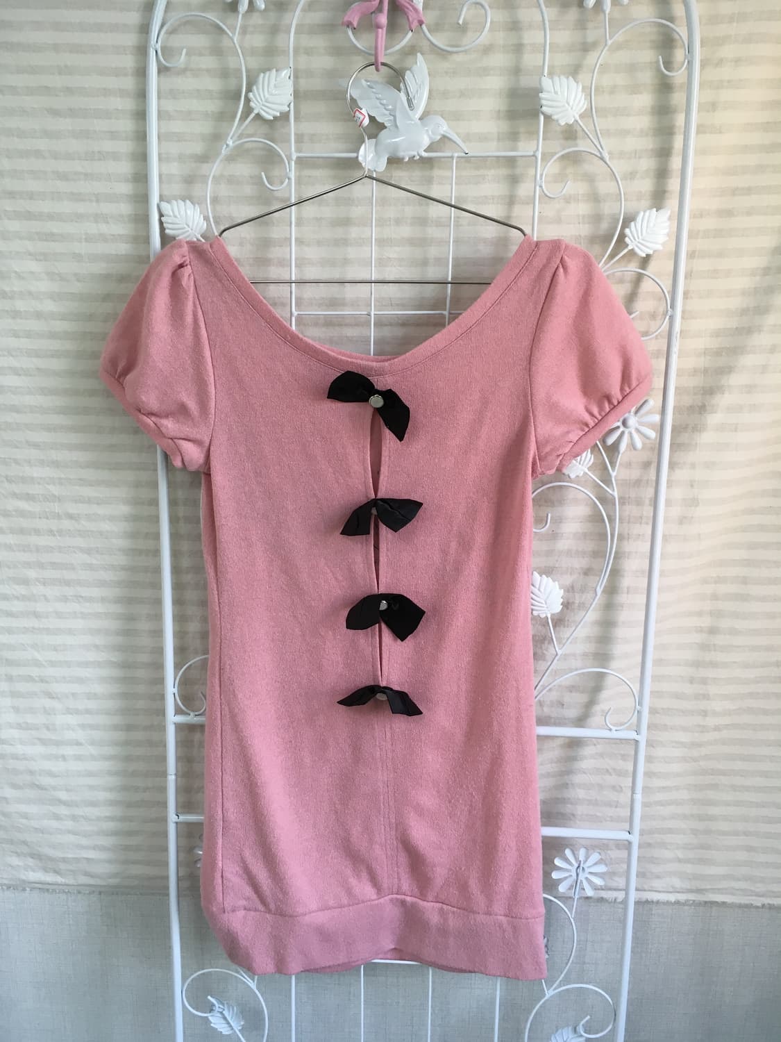 jpn vintage 핑크 퍼프 리본 니트 원피스 상품이미지2