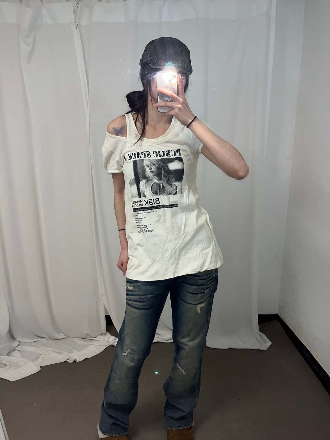 00‘s 프린팅 오프숄더 레이어링 반팔 상품이미지3