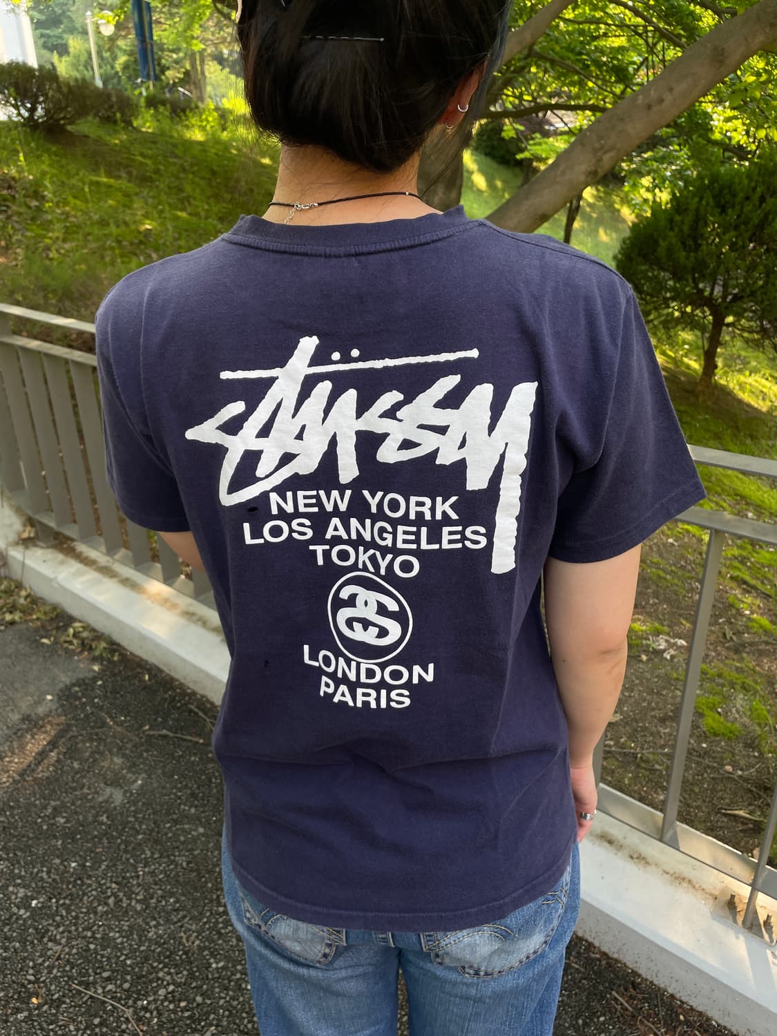 90s Stussy navy distressed T-shirt(USA) 상품이미지1