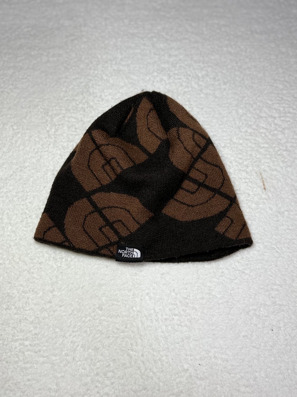 노스페이스 로고 패턴 비니 브라운/블랙 상품이미지1