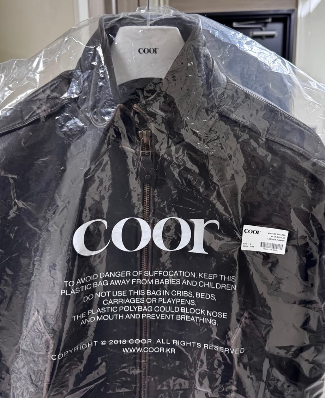 쿠어 26ss 빈티지 쉘터넥 카라 레더 자켓 L 상품이미지1