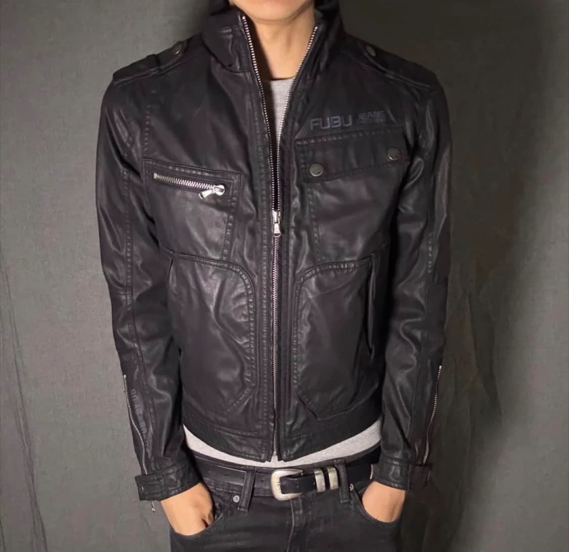 FUBU JEANS 레더 자켓 블랙 상품이미지1