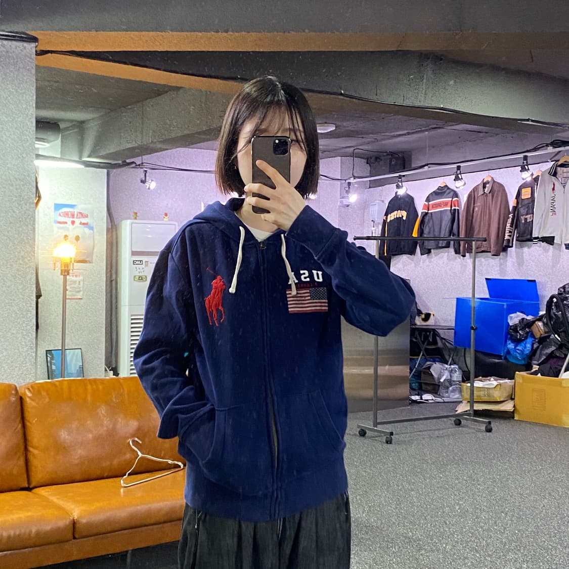 폴로 랄프로렌 빅포니 성조기 qr 네이비 후드집업 B4754  상품이미지1