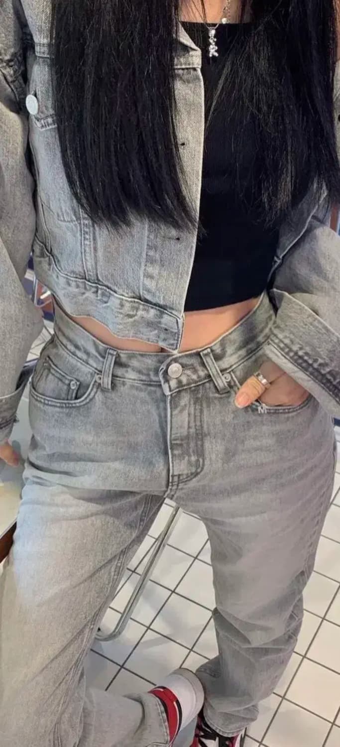 페일 제이드 그레이 데님 스트레이트 팬츠 S 상품이미지1