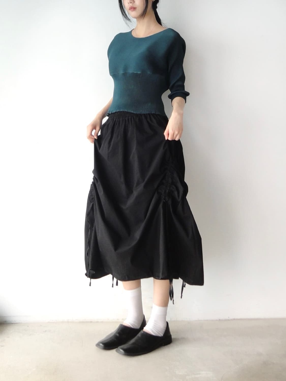 Batwing short pleats top / green 상품이미지5