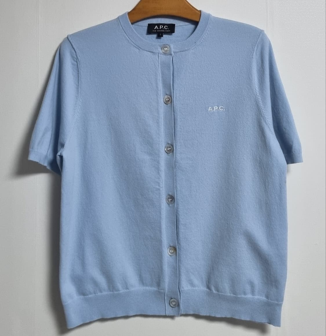 S ) APC 아페쎄 스카이블루 코튼 반팔 니트가디건 상품이미지1