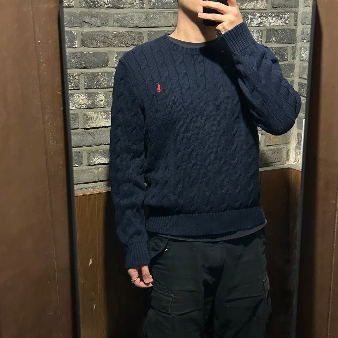 XL) 폴로 랄프로렌 케이블 꽈배기 라운드넥 니트 네이비 상품이미지8