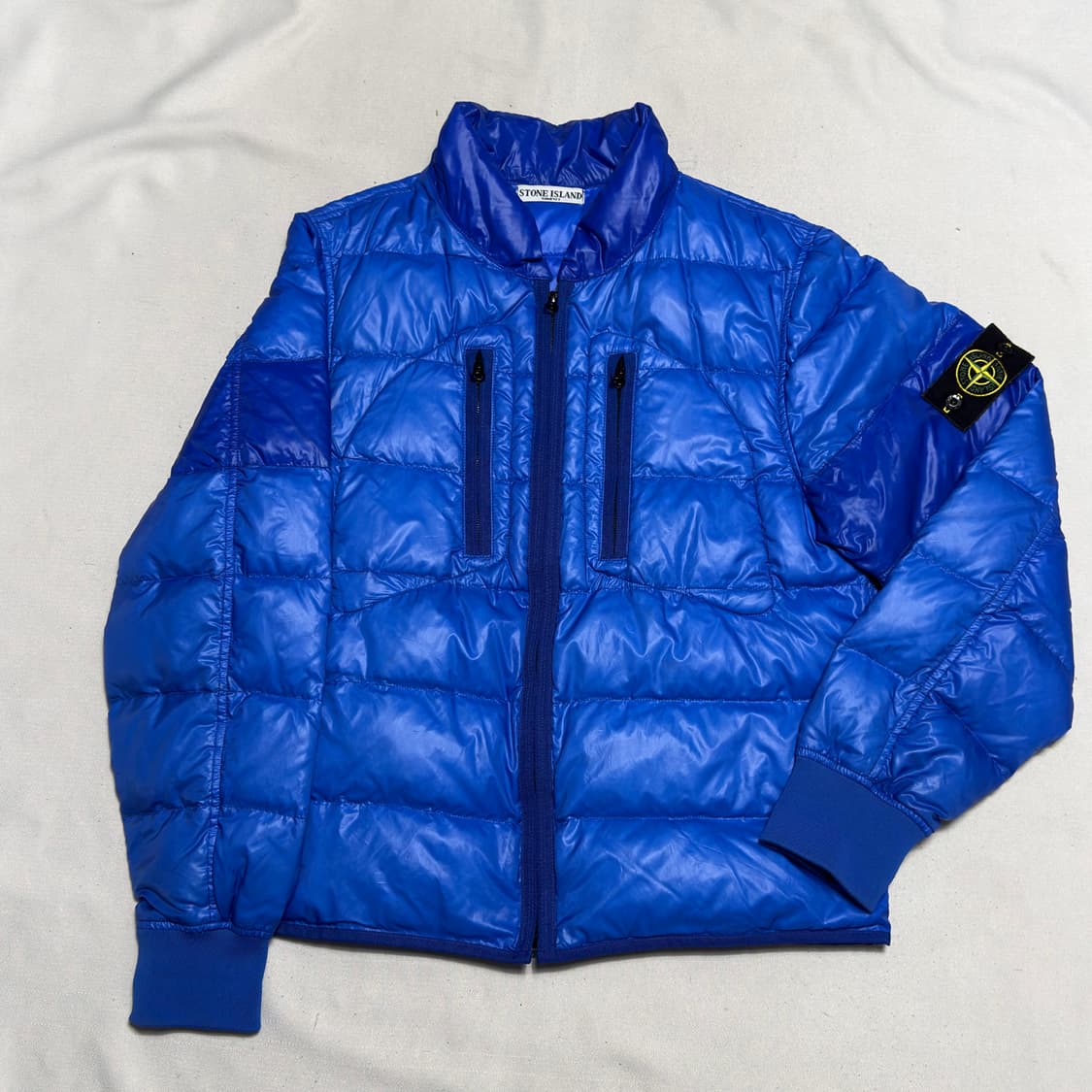 XL 스톤아일랜드 와펜 패치 블루 구스다운 패딩 상품이미지2