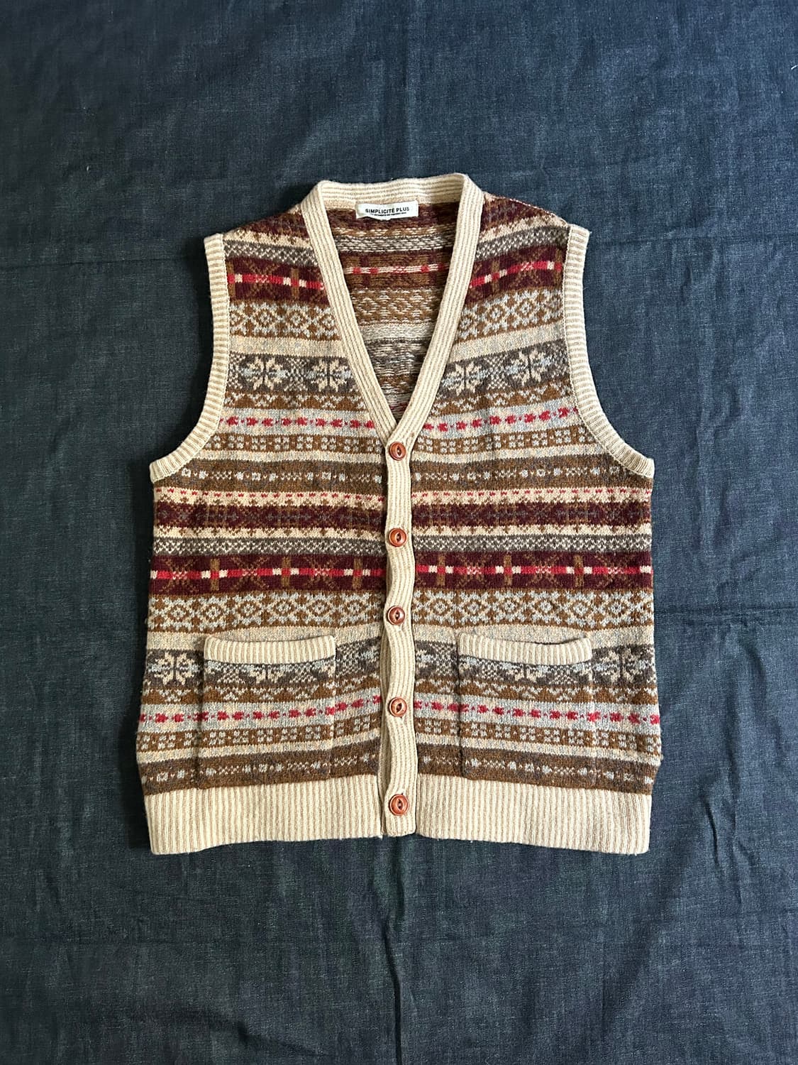 빈티지 페어아일 니트 가디건 베스트 상품이미지2