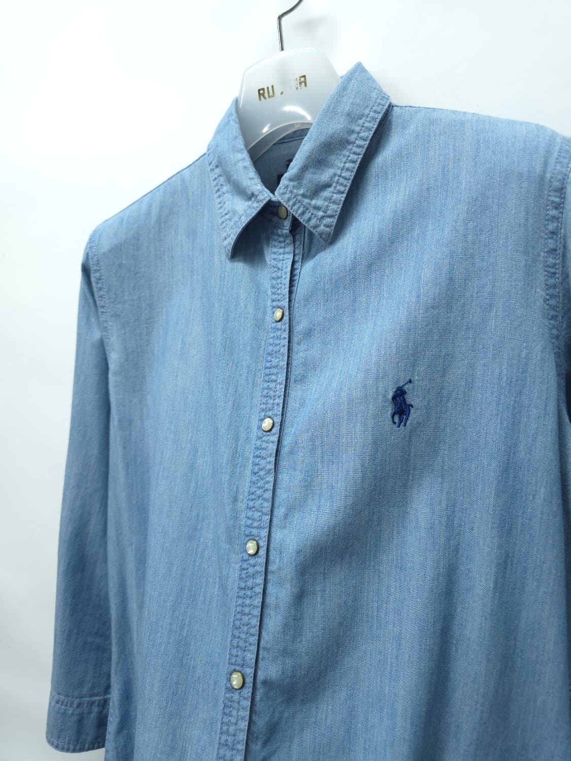 폴로 랄프로렌 슬림핏 샴브레이 라이트 데님 셔츠 원피스(55~55반) 상품이미지5