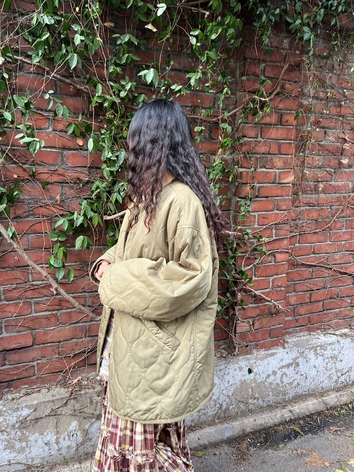 카키 그린 퀼팅 오버핏 재킷 상품이미지3