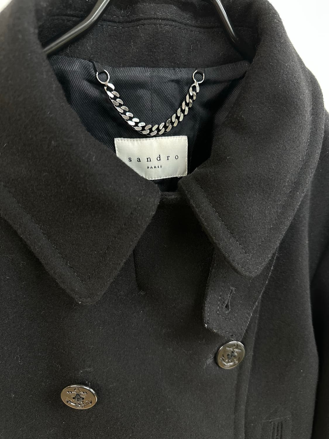 더블 브레스트 피코트 Sandro 산드로 블랙 양모 울 코트 상품이미지2