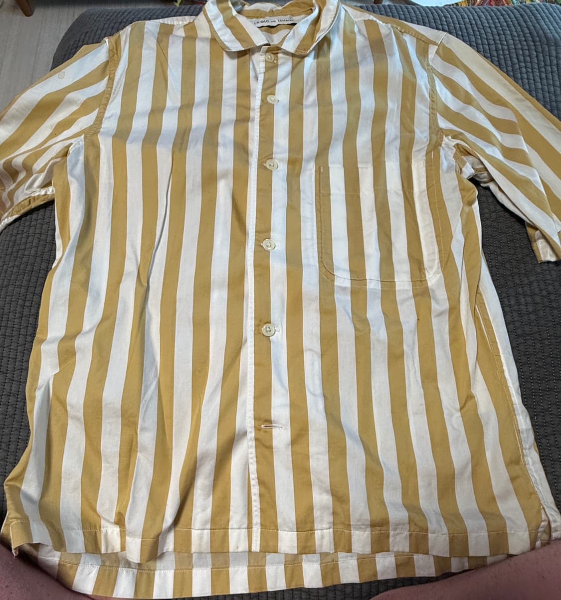 유니클로 르메르 옐로우 스트라이프 반팔 셔츠 M 상품이미지1