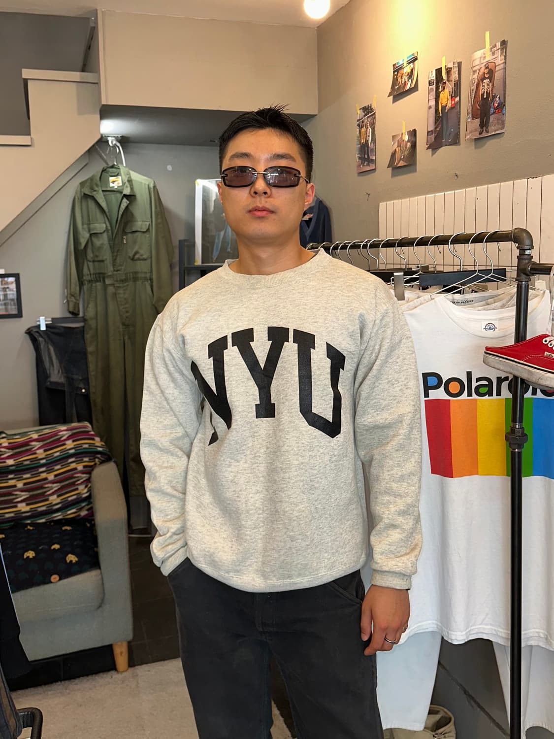 90‘s Champion NYU logo cotton sweatshirt 상품이미지1