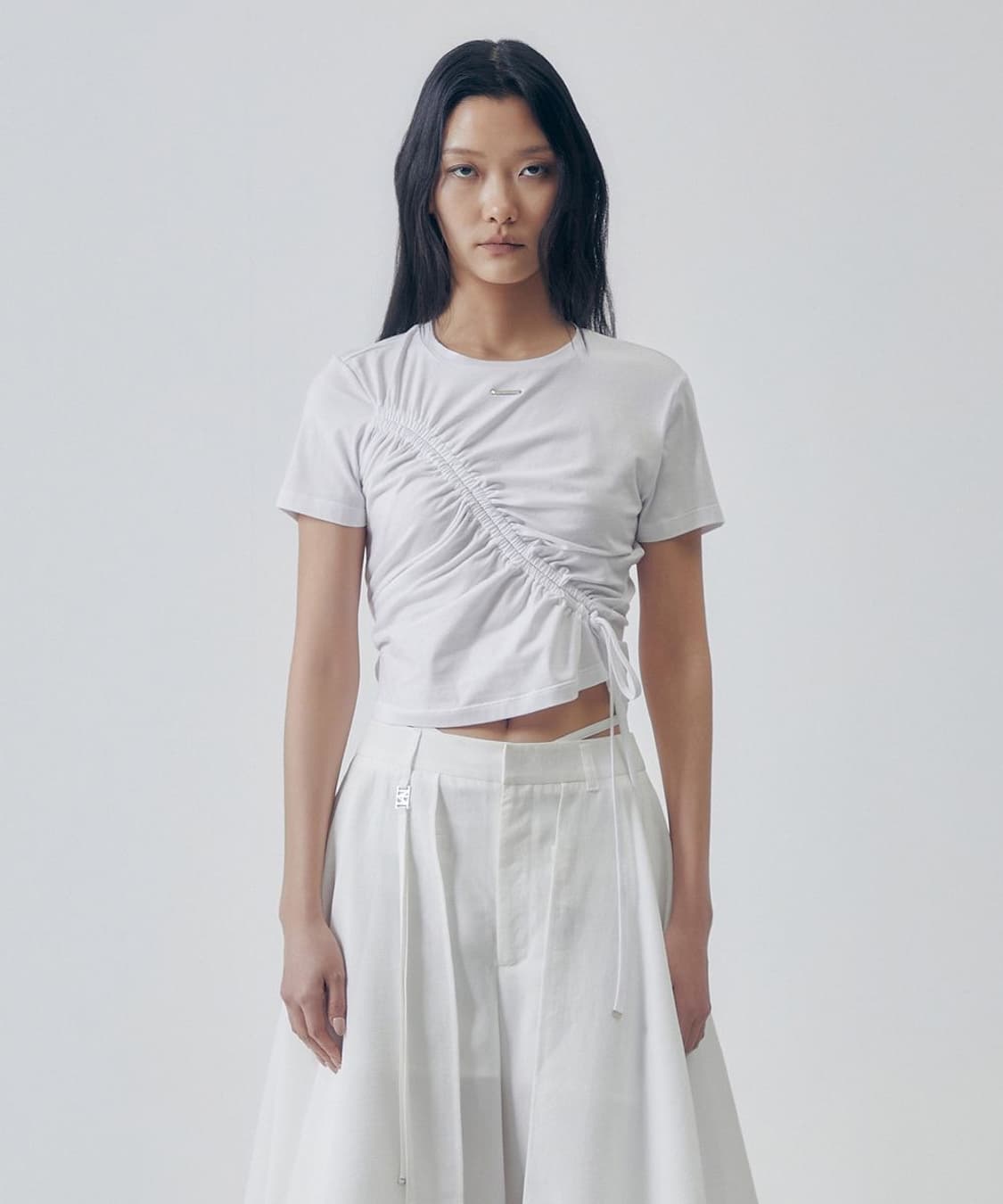 Shirred Wave Detail Crop T-Shirt 상품이미지1