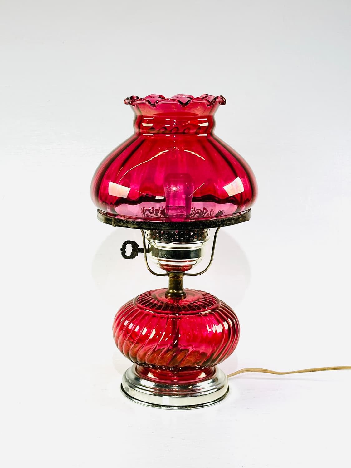 미국 빈티지 fenton 크랜베리 스월 글라스 램프 조명 상품이미지4
