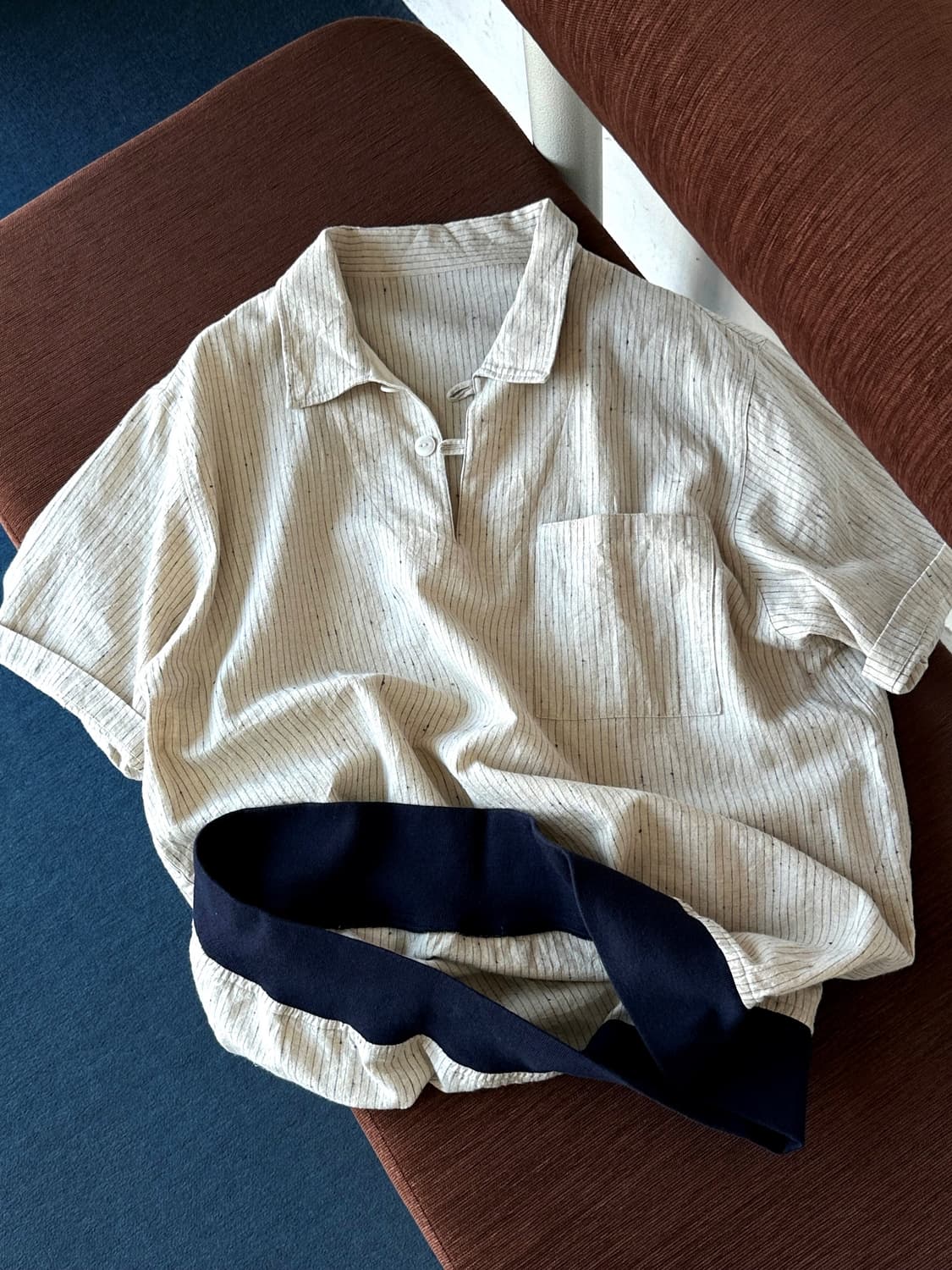 Natural fabric stripe design polo top 상품이미지1