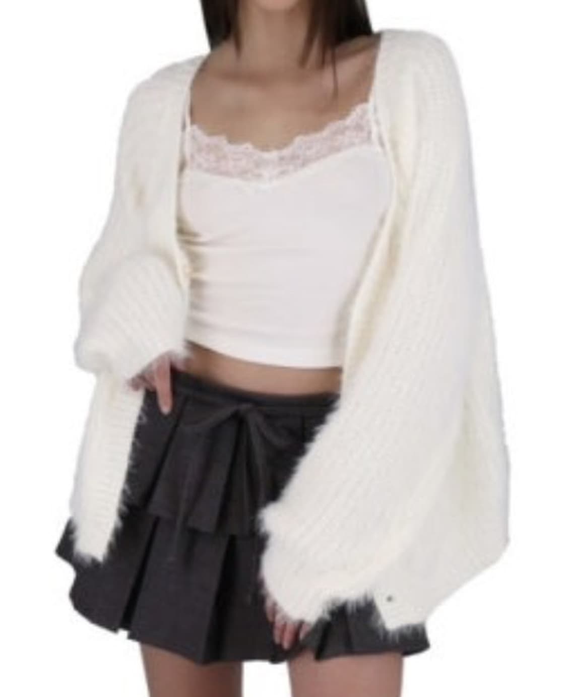 클리시어 슈가플럼 헤어리 가디건 화이트 상품이미지1