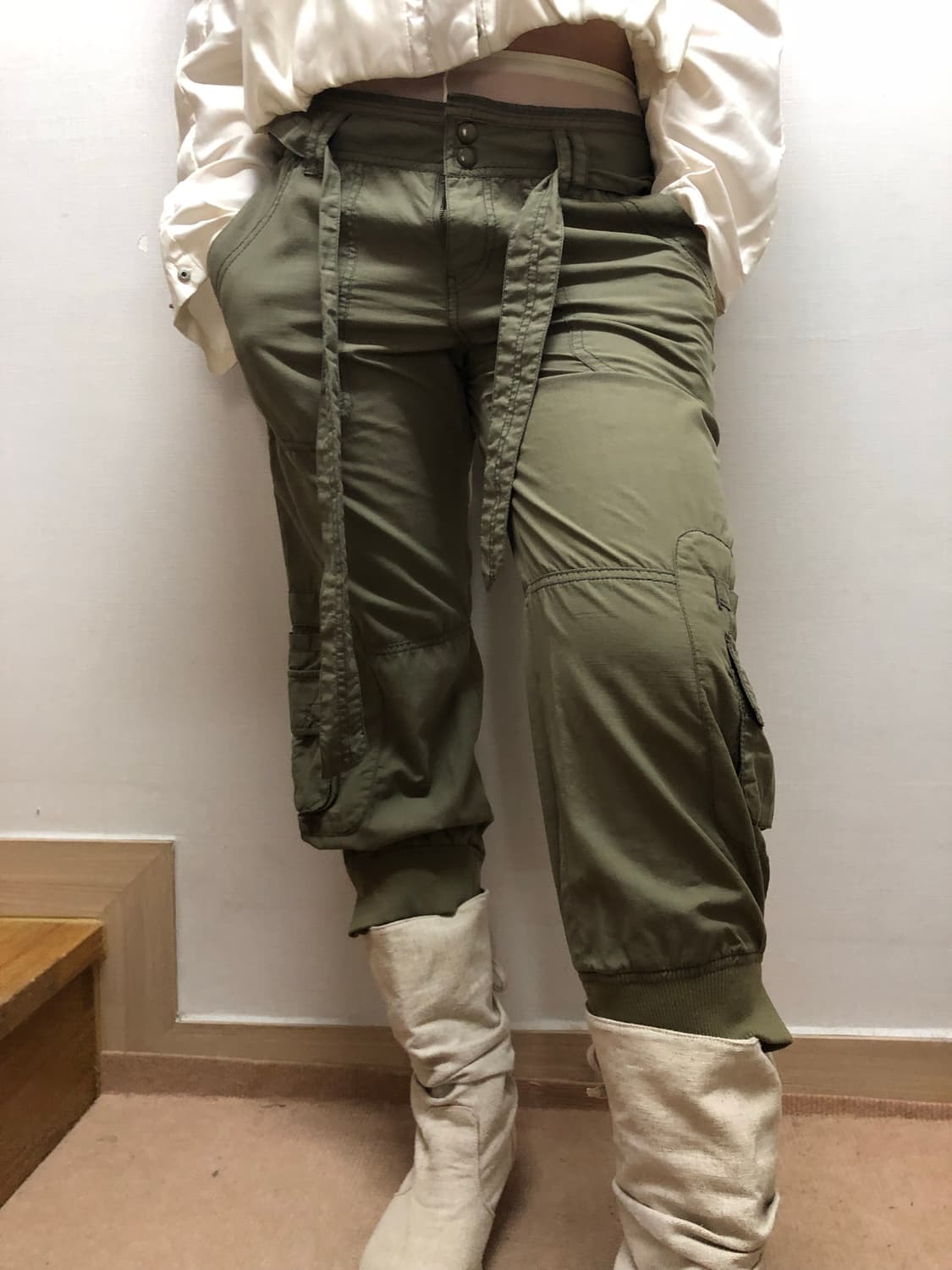 빈티지 카키 카고 카프리 팬츠 상품이미지5