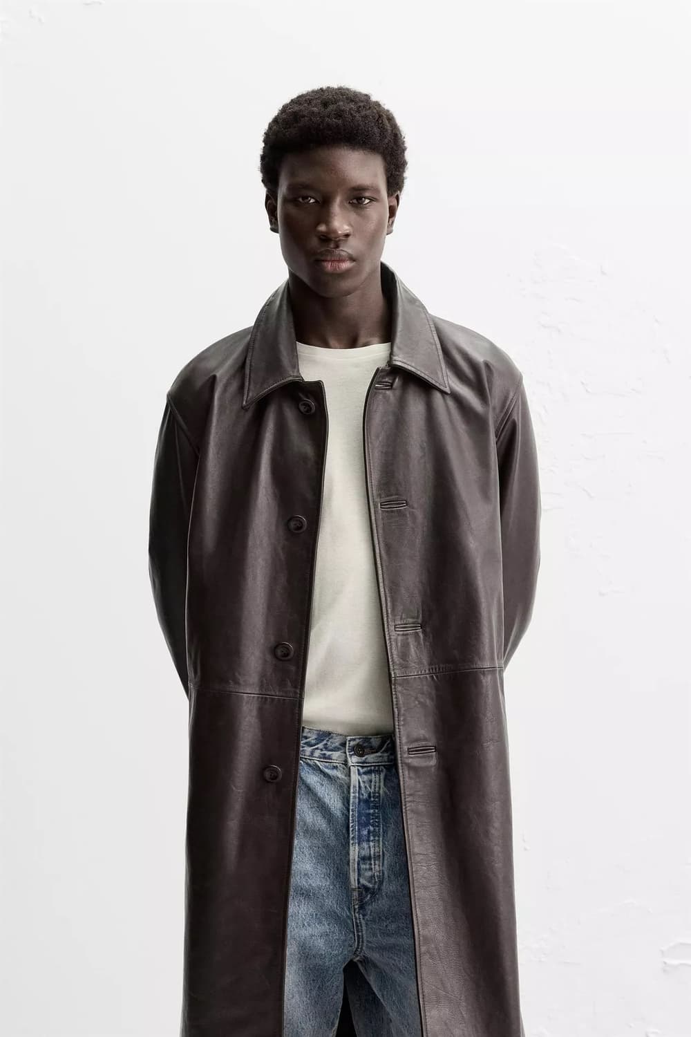 자라 Origins 레더 트렌치 코트 가죽 코트 M 상품이미지4