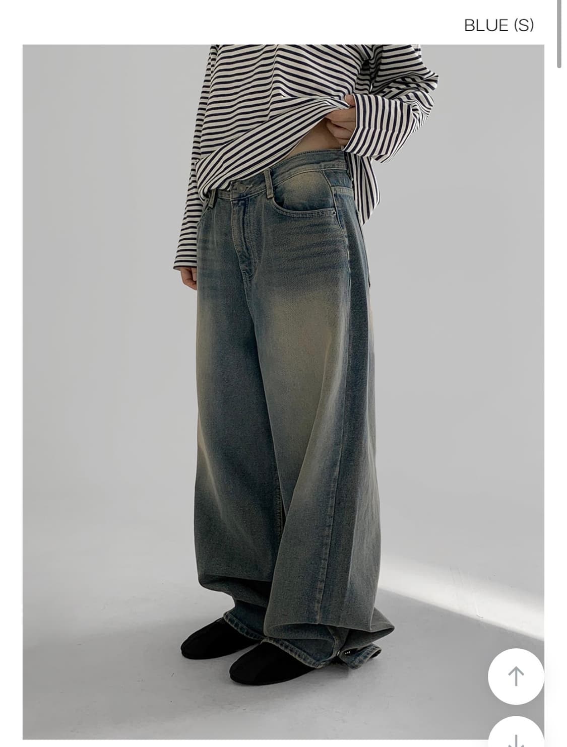 매니크 빈티지 스냅버튼 워싱 와이드 데님팬츠 블루 중청 S 상품이미지2